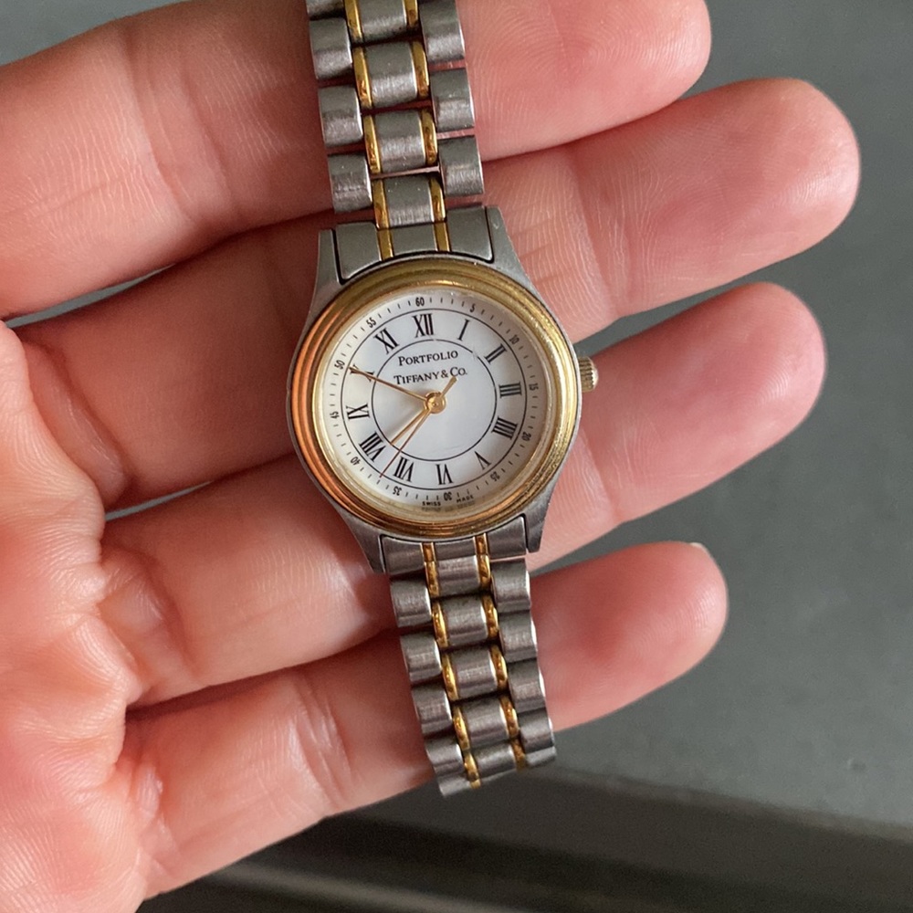 Tiffany & Co Stainless Steel and Yellow Gold Portfolio Wristwatch
